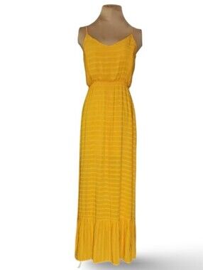 Skies Are Blue Yellow Rayon Smocked Maxi Dress XS Cottagecore Boho Summer Resort